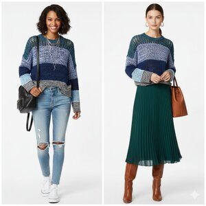 Derek Lam 10 Crosby Colorblock Large Women's Blue Gradient Sweater EUC